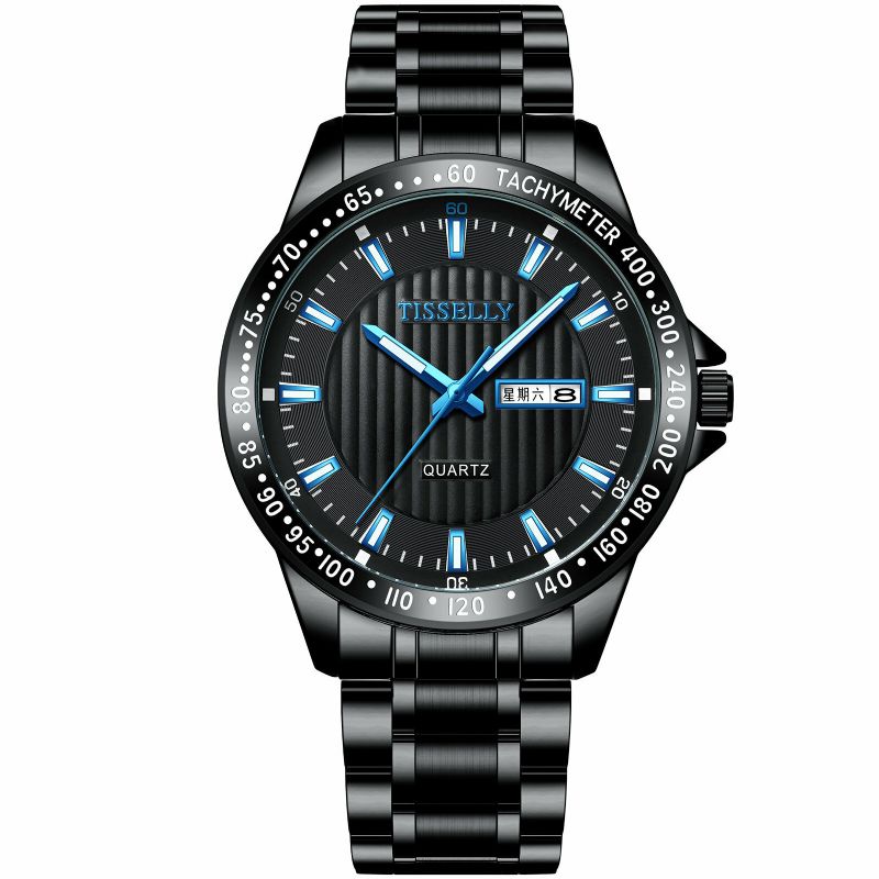 Mode Casual Hommes Montre Alliage Acier Bande Lumineux Pointeurs D'affaires 3atm Étanche Quartz Montre