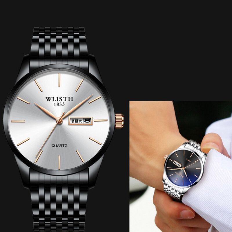 Mode Casual Hommes Montre Date Semaine Affichage Affaires 3atm Montre À Quartz Étanche