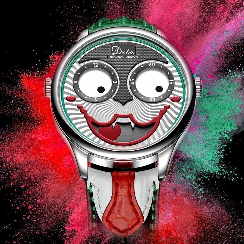 Mode Créative Joker Cadran Cuir/bracelet En Acier Inoxydable Personnalité Alliage Hommes Montre À Quartz