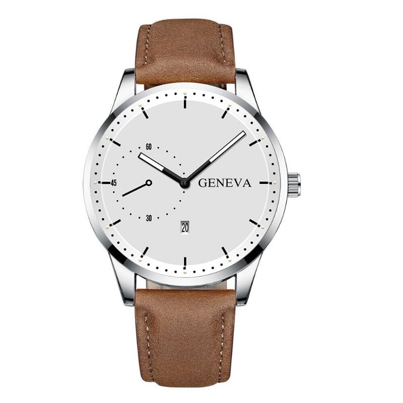 Mode Décontractée Avec Calendrier Cadran Bracelet En Cuir Pu Hommes Montre À Quartz Bracelet