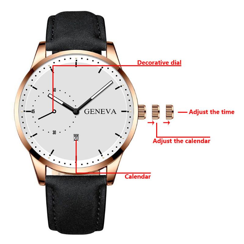 Mode Décontractée Avec Calendrier Cadran Bracelet En Cuir Pu Hommes Montre À Quartz Bracelet