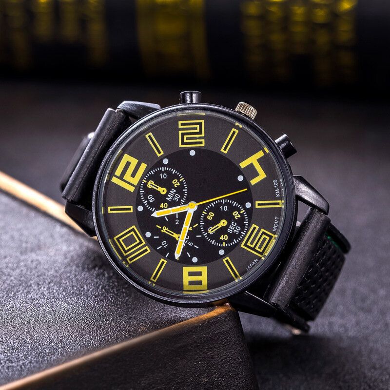 Mode Décontractée En Cuir Hommes Montre D'affaires Décorée Pointeur Montre À Quartz