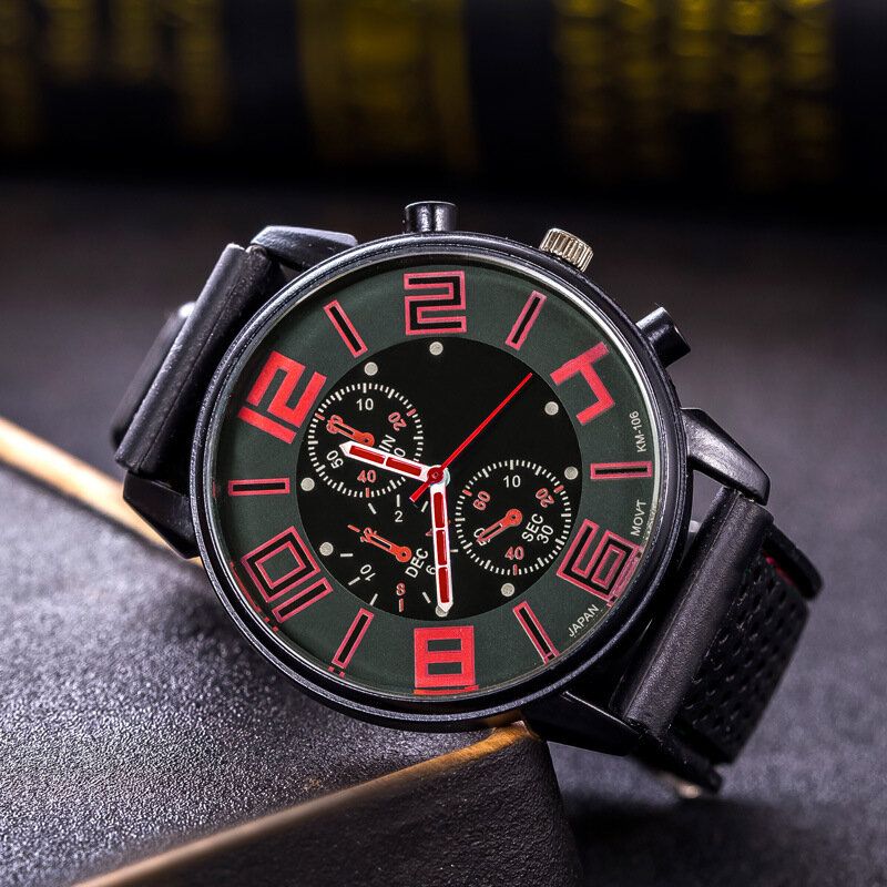 Mode Décontractée En Cuir Hommes Montre D'affaires Décorée Pointeur Montre À Quartz