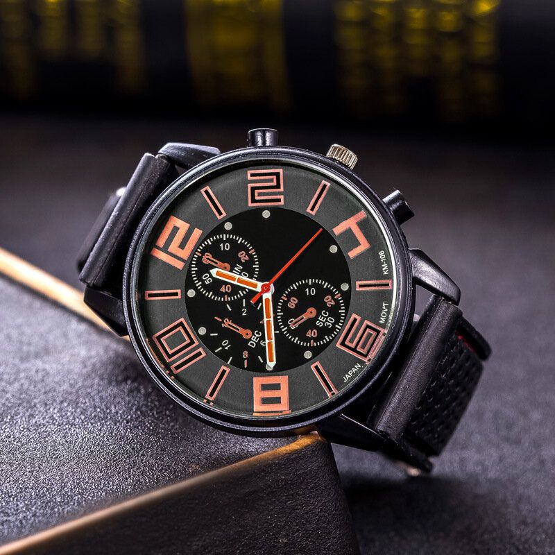 Mode Décontractée En Cuir Hommes Montre D'affaires Décorée Pointeur Montre À Quartz