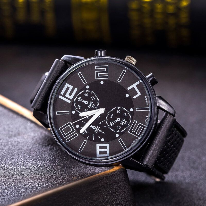 Mode Décontractée En Cuir Hommes Montre D'affaires Décorée Pointeur Montre À Quartz