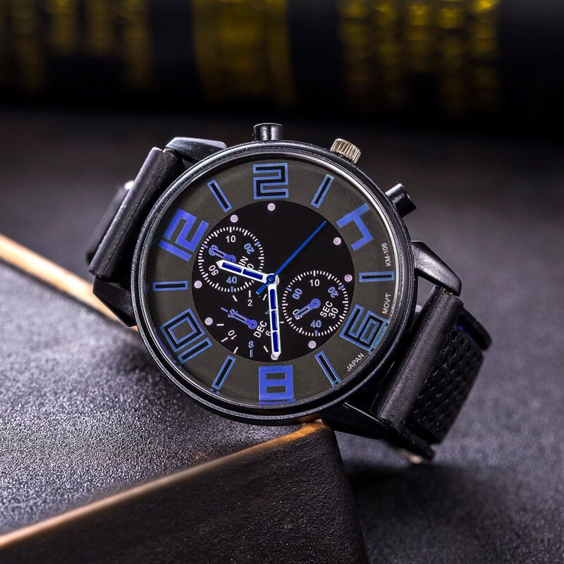 Mode Décontractée En Cuir Hommes Montre D'affaires Décorée Pointeur Montre À Quartz