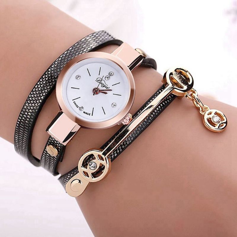 Mode Décontractée Dames Diamant Pu Bracelet En Cuir Femmes Bracelet Montre Montre À Quartz