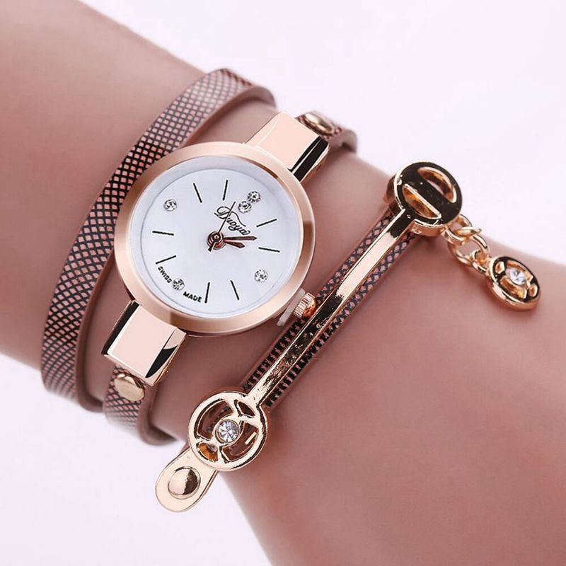 Mode Décontractée Dames Diamant Pu Bracelet En Cuir Femmes Bracelet Montre Montre À Quartz