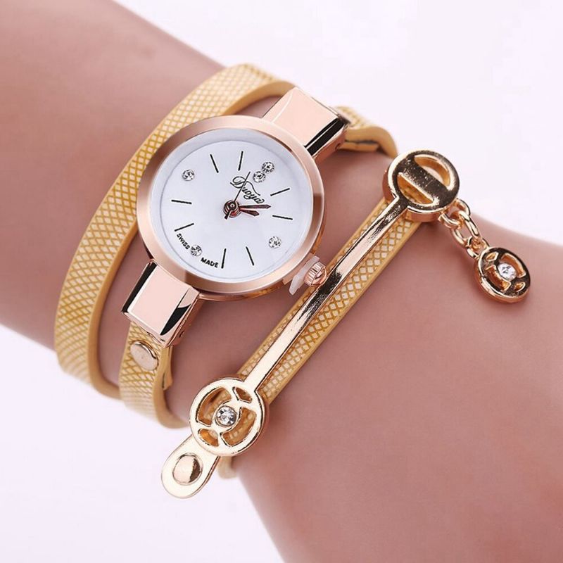 Mode Décontractée Dames Diamant Pu Bracelet En Cuir Femmes Bracelet Montre Montre À Quartz