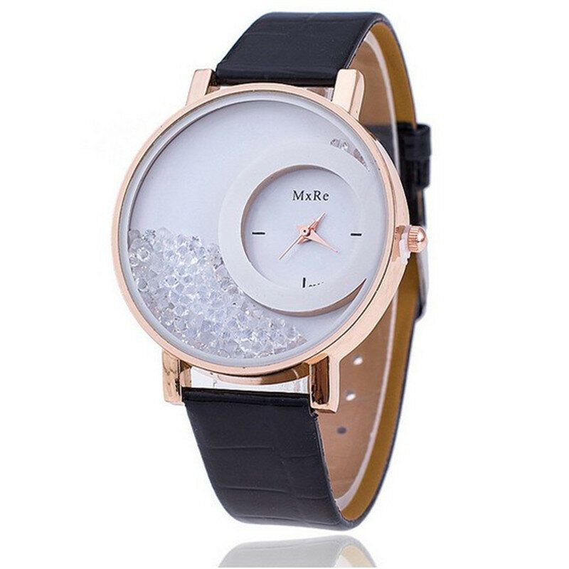 Mode Décontractée Femmes Montre Cadran En Cristal Bracelet En Cuir Femme Montre À Quartz