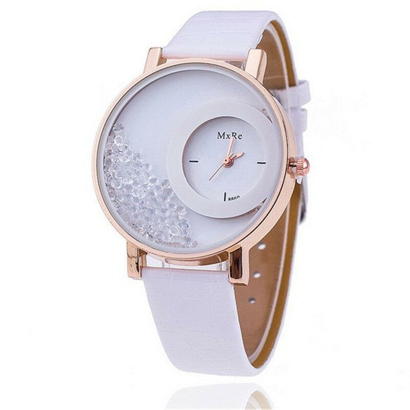 Mode Décontractée Femmes Montre Cadran En Cristal Bracelet En Cuir Femme Montre À Quartz