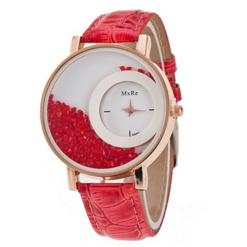 Mode Décontractée Femmes Montre Cadran En Cristal Bracelet En Cuir Femme Montre À Quartz