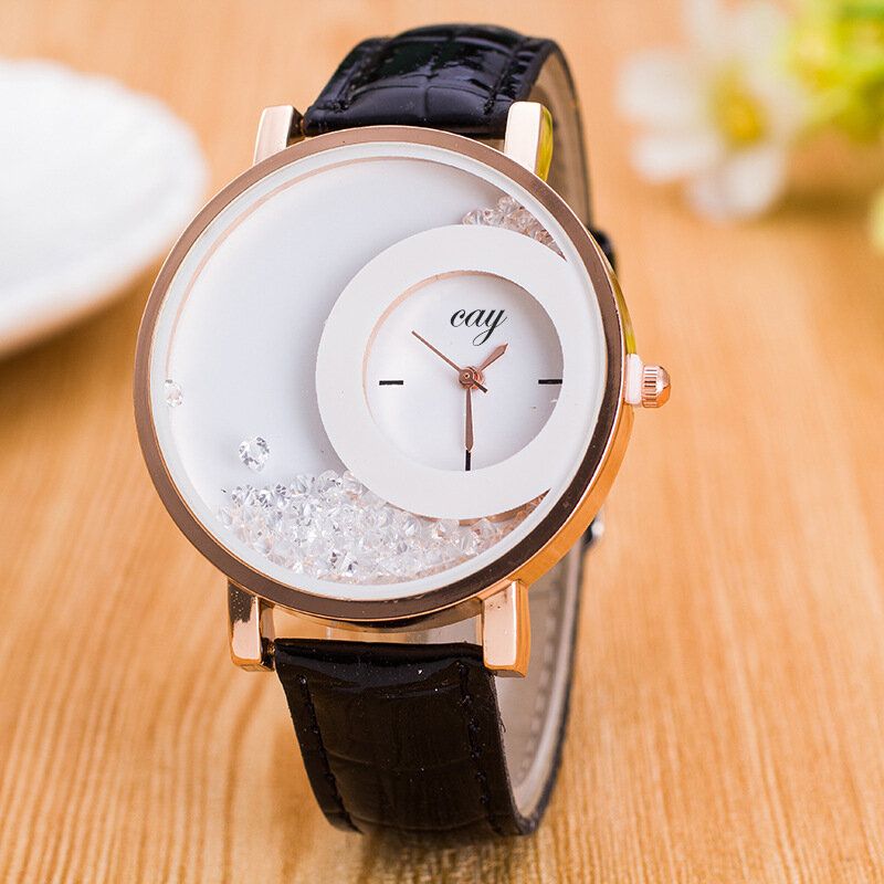 Mode Décontractée Femmes Montre Cadran En Cristal Bracelet En Cuir Femme Montre À Quartz