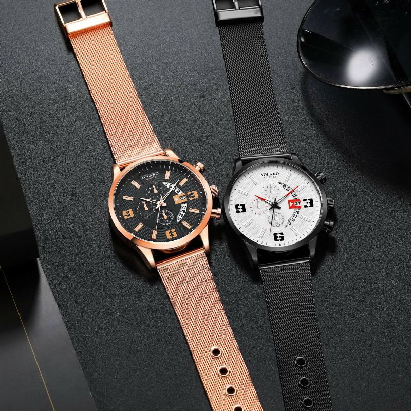 Mode Élégante Alliage Hommes Montre D'affaires Décoré Pointeur Calendrier Montre À Quartz