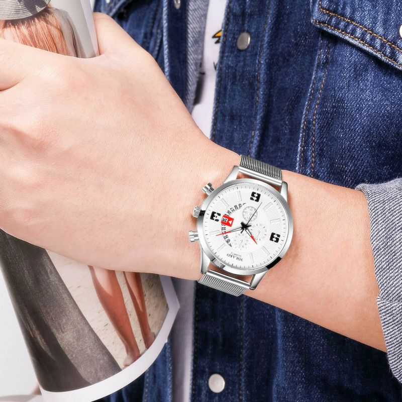 Mode Élégante Alliage Hommes Montre D'affaires Décoré Pointeur Calendrier Montre À Quartz