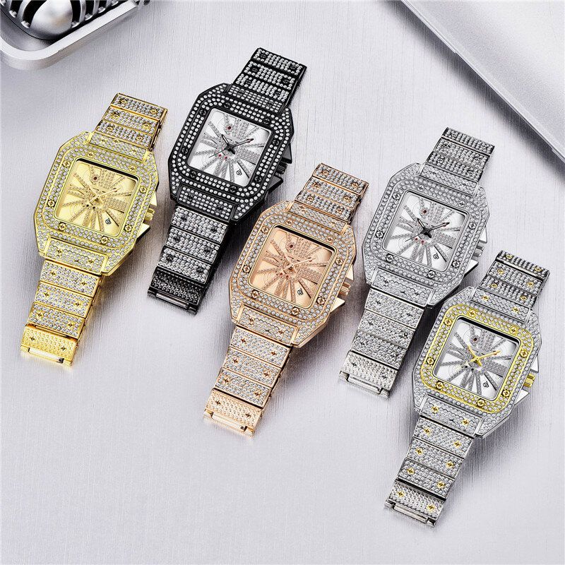 Mode Élégante Montre À Quartz En Alliage Diamant Cool Hommes Montre Cadran Carré Forme Quartz Montre