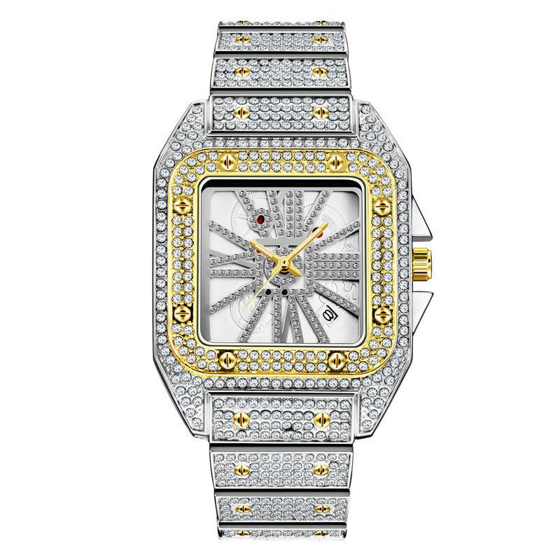 Mode Élégante Montre À Quartz En Alliage Diamant Cool Hommes Montre Cadran Carré Forme Quartz Montre