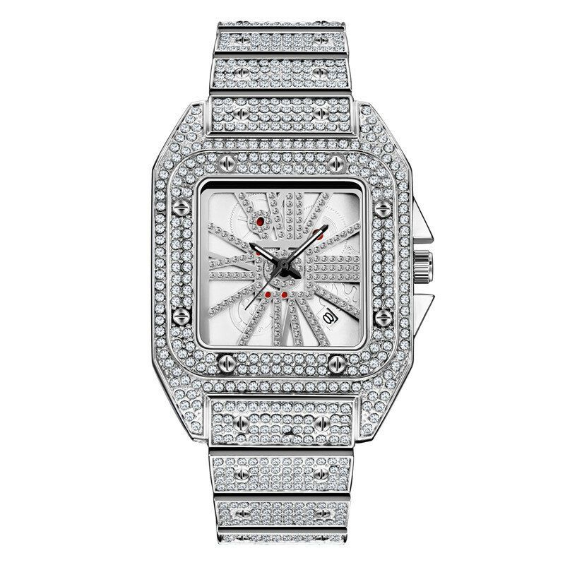 Mode Élégante Montre À Quartz En Alliage Diamant Cool Hommes Montre Cadran Carré Forme Quartz Montre