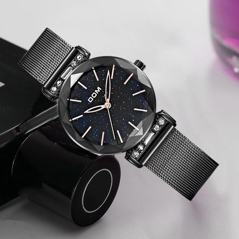 Mode Femme Montre Ciel Étoilé Cadran Hardlex Verre Bracelets En Acier Inoxydable Montre À Quartz