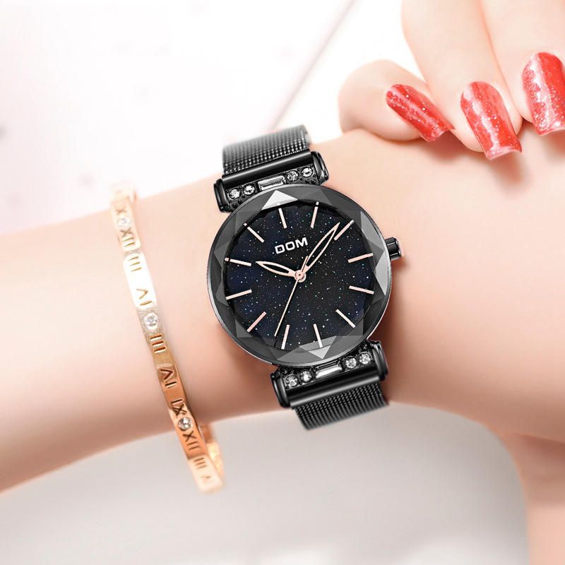 Mode Femme Montre Ciel Étoilé Cadran Hardlex Verre Bracelets En Acier Inoxydable Montre À Quartz