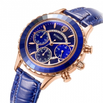 Mode Femme Montre Étanche Chronographe Bracelet En Cuir Léger Montre À Quartz De Luxe