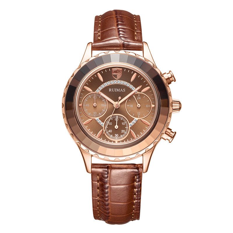 Mode Femme Montre Étanche Chronographe Bracelet En Cuir Léger Montre À Quartz De Luxe