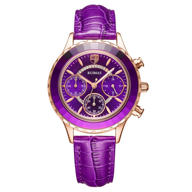 Mode Femme Montre Étanche Chronographe Bracelet En Cuir Léger Montre À Quartz De Luxe