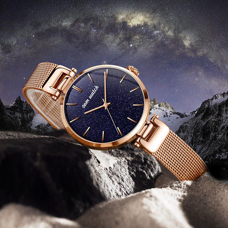 Mode Femme Montre Étanche Ciel Étoilé Cadran Lumière Montre À Quartz De Luxe