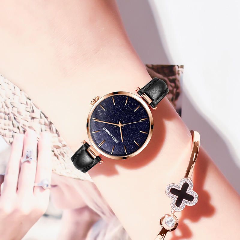 Mode Femme Montre Étanche Ciel Étoilé Cadran Lumière Montre À Quartz De Luxe