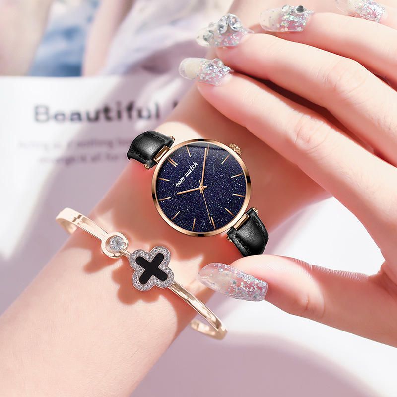 Mode Femme Montre Étanche Ciel Étoilé Cadran Lumière Montre À Quartz De Luxe