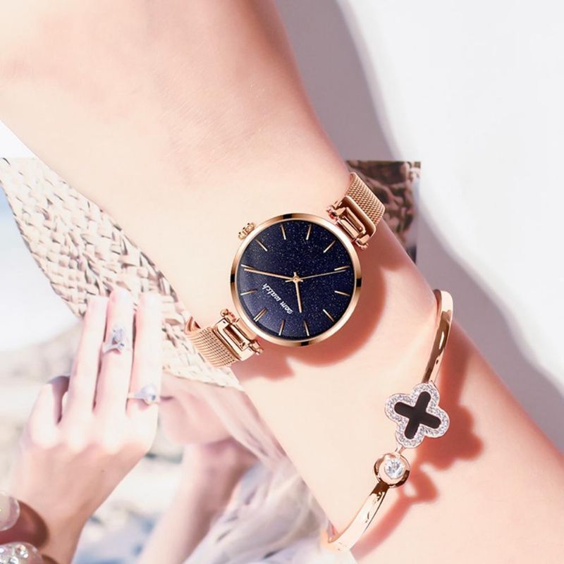 Mode Femme Montre Étanche Ciel Étoilé Cadran Lumière Montre À Quartz De Luxe