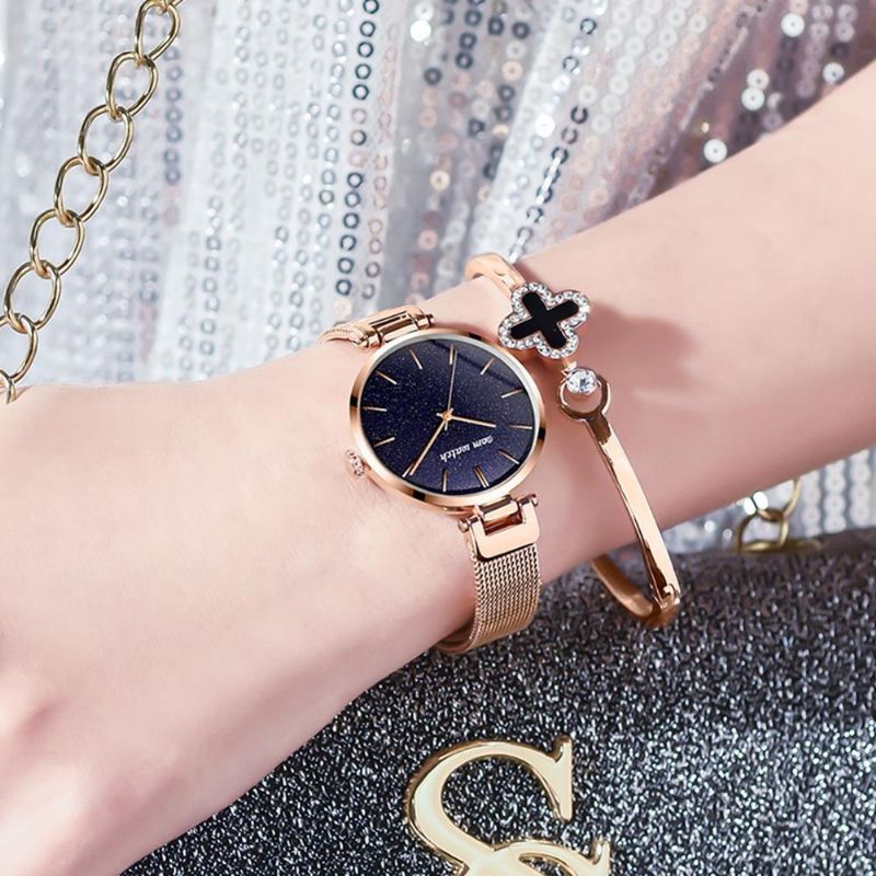 Mode Femme Montre Étanche Ciel Étoilé Cadran Lumière Montre À Quartz De Luxe