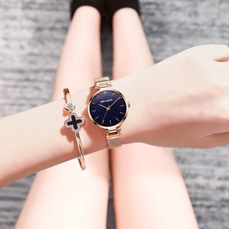 Mode Femme Montre Étanche Ciel Étoilé Cadran Lumière Montre À Quartz De Luxe