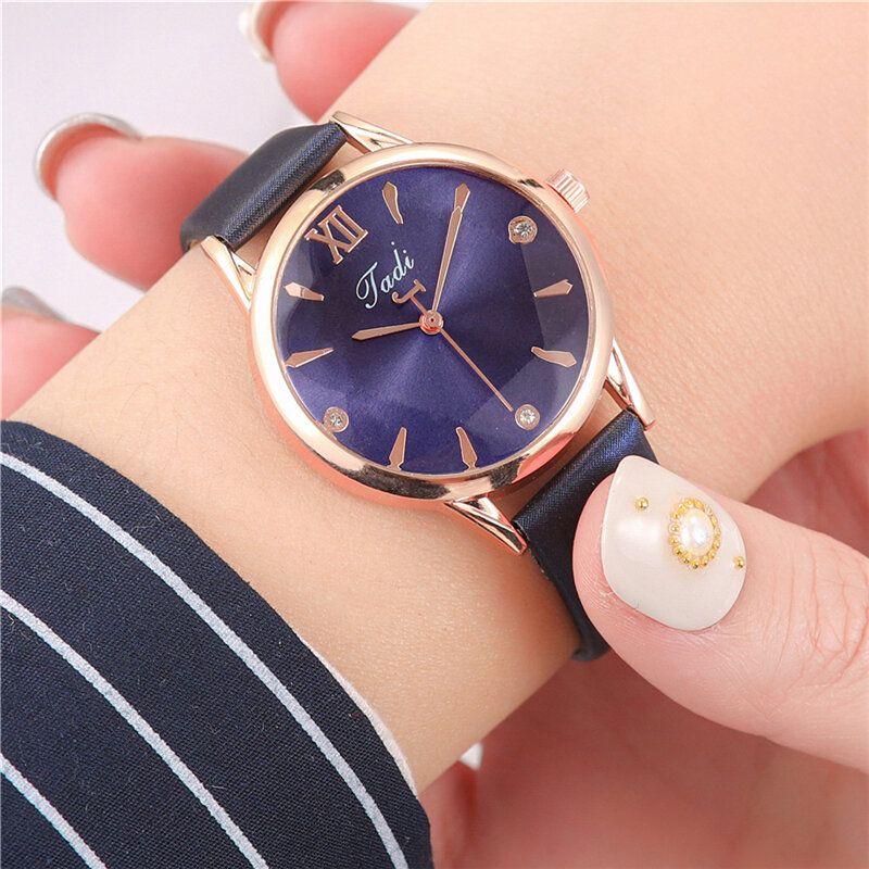 Mode Femmes Élégantes Montres Bracelet En Cuir Conception Géométrique Chiffres Romains Montre À Quartz