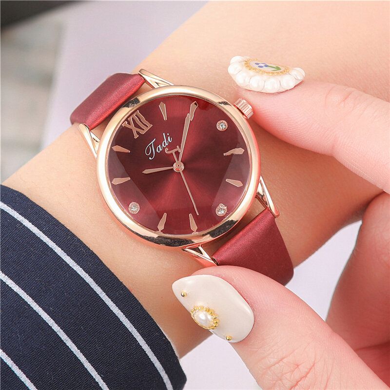 Mode Femmes Élégantes Montres Bracelet En Cuir Conception Géométrique Chiffres Romains Montre À Quartz