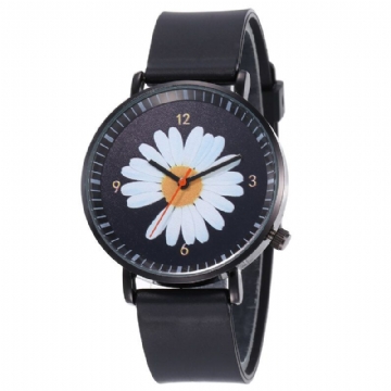 Mode Femmes Mignonnes Montres Grand Cadran À Trois Aiguilles Noir En Trois Dimensions Petite Marguerite Montre À Quartz