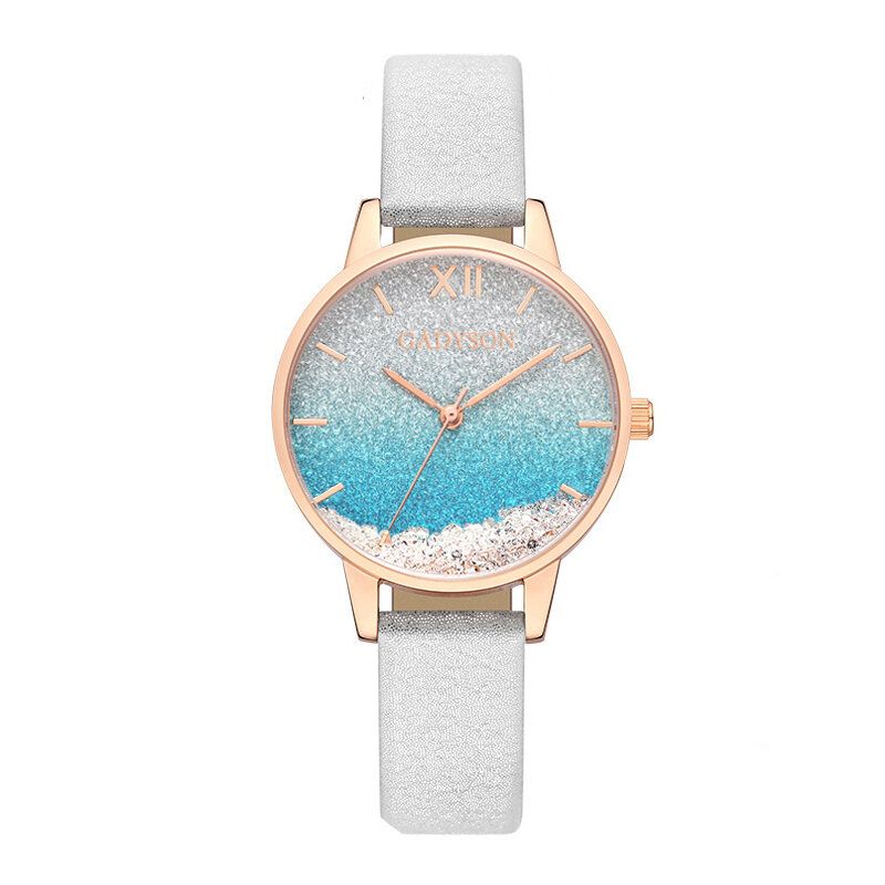 Mode Femmes Montre Créative Élégant Cadran Bracelet En Cuir Femme Montre À Quartz