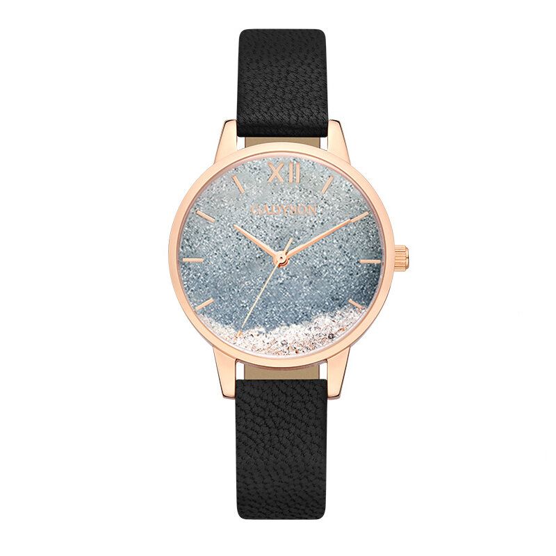 Mode Femmes Montre Créative Élégant Cadran Bracelet En Cuir Femme Montre À Quartz