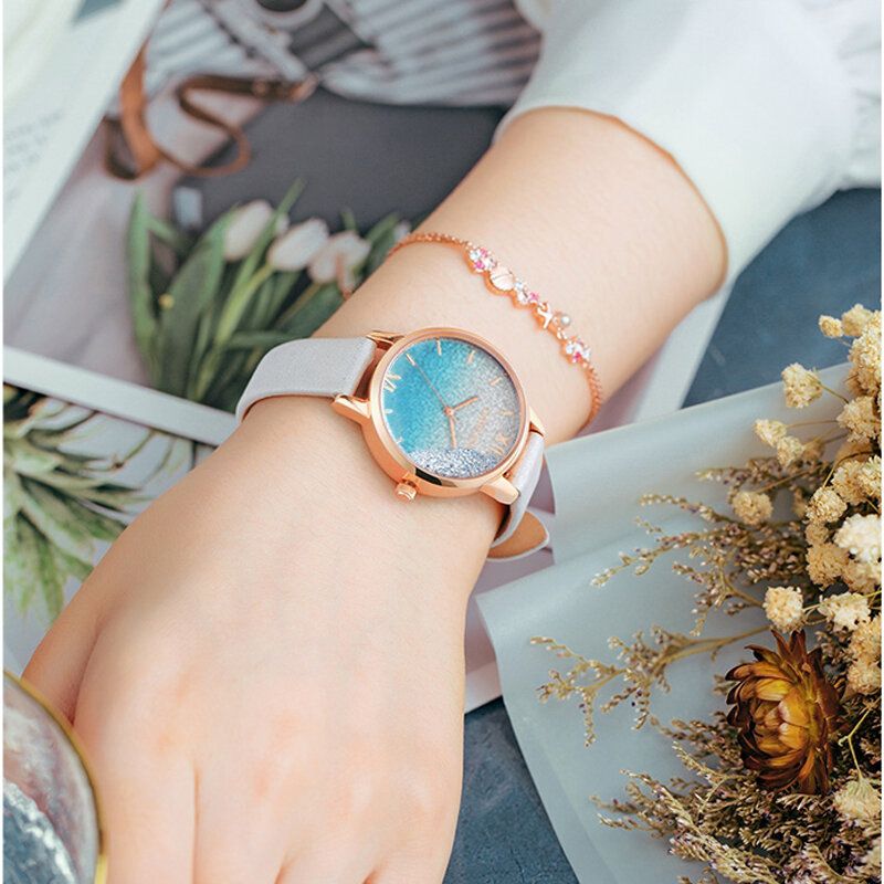 Mode Femmes Montre Créative Élégant Cadran Bracelet En Cuir Femme Montre À Quartz