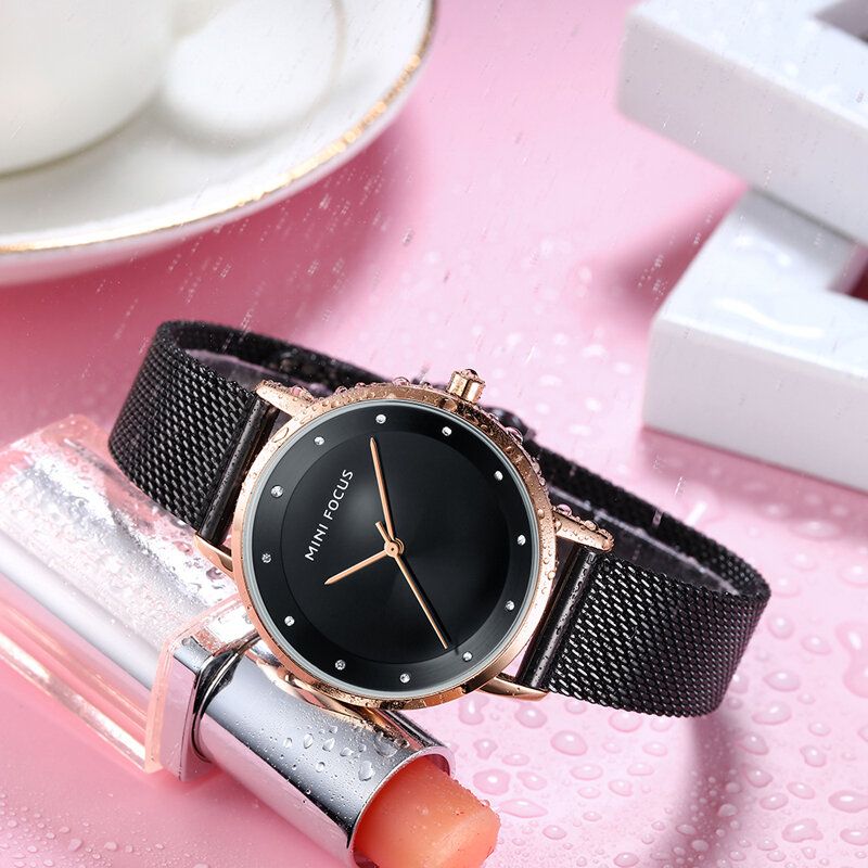 Mode Femmes Montre Diamant Cadran Étanche En Acier Inoxydable Maille Ceinture Sangle Simple Dame Montre À Quartz