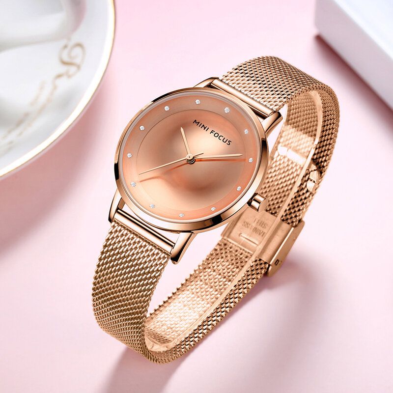 Mode Femmes Montre Diamant Cadran Étanche En Acier Inoxydable Maille Ceinture Sangle Simple Dame Montre À Quartz