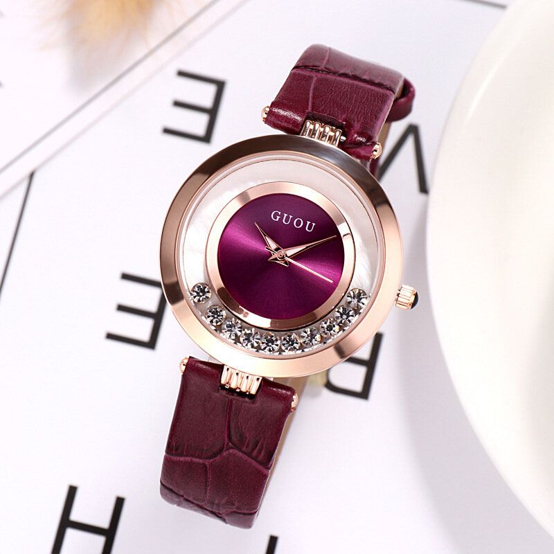 Mode Femmes Montre Lumière Luxe Plein Acier Paillettes Diamant Bracelet En Cuir Femme Montre À Quartz