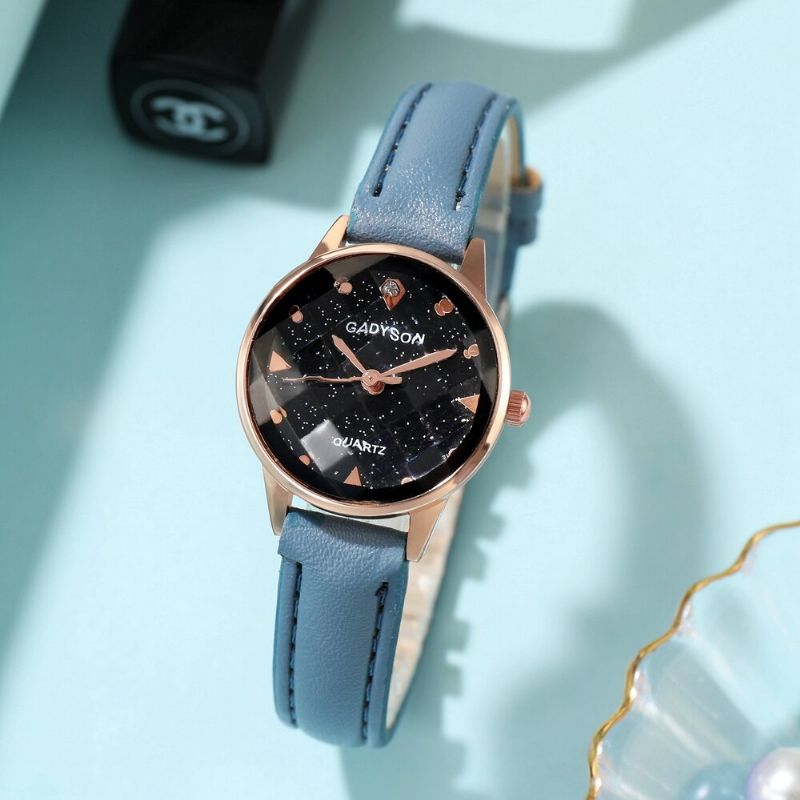 Mode Femmes Montre Lumière De Luxe En Trois Dimensions Cadran En Verre Bracelet En Cuir Montre À Quartz