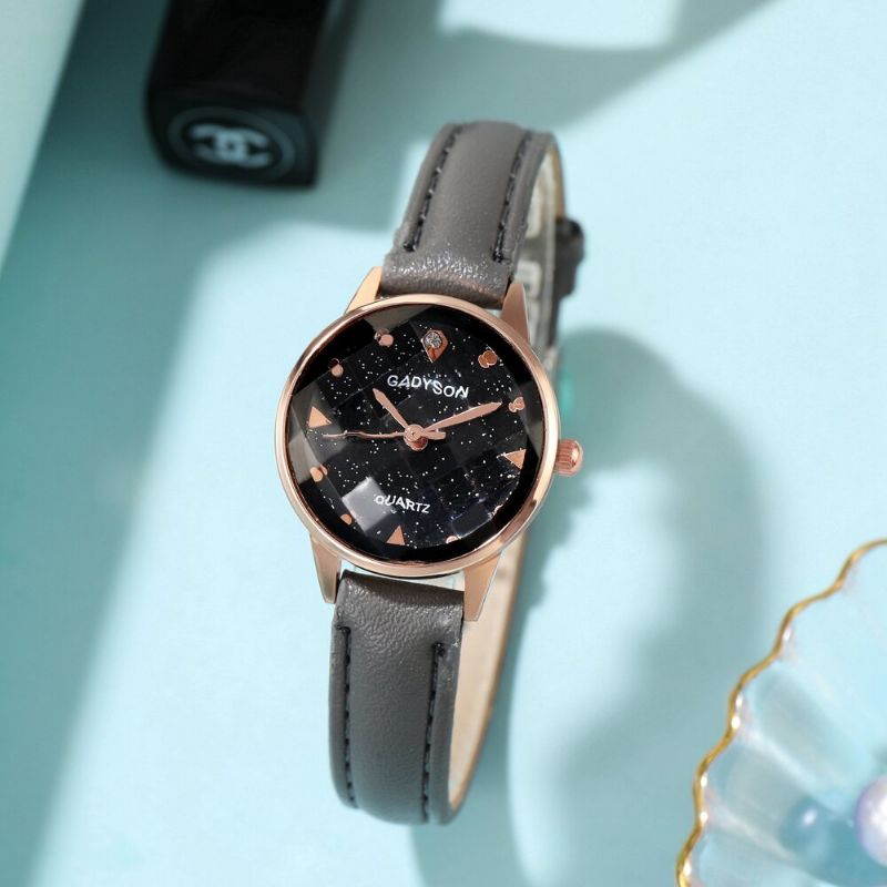 Mode Femmes Montre Lumière De Luxe En Trois Dimensions Cadran En Verre Bracelet En Cuir Montre À Quartz