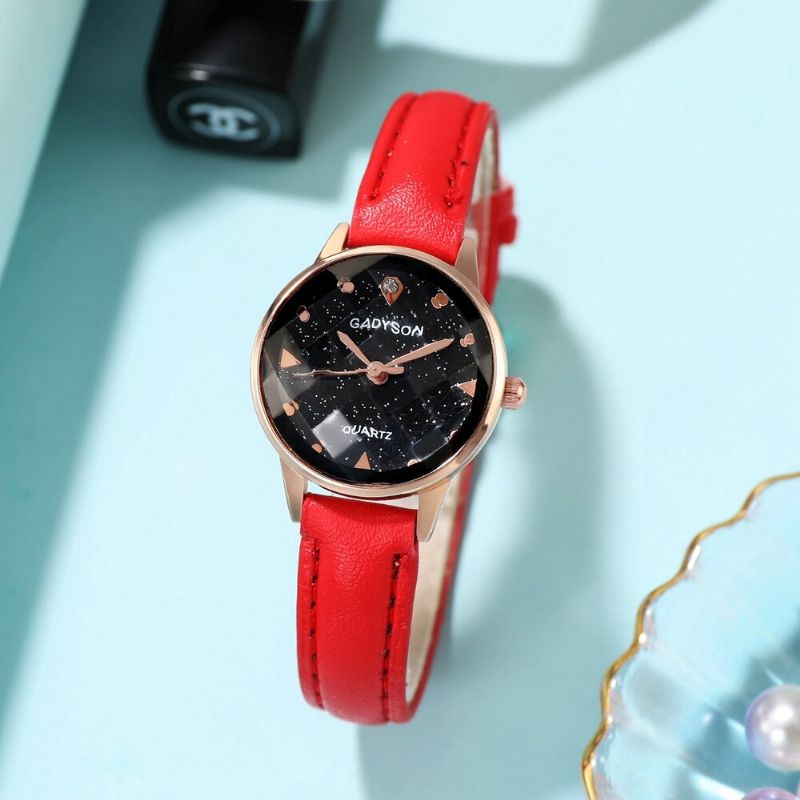 Mode Femmes Montre Lumière De Luxe En Trois Dimensions Cadran En Verre Bracelet En Cuir Montre À Quartz