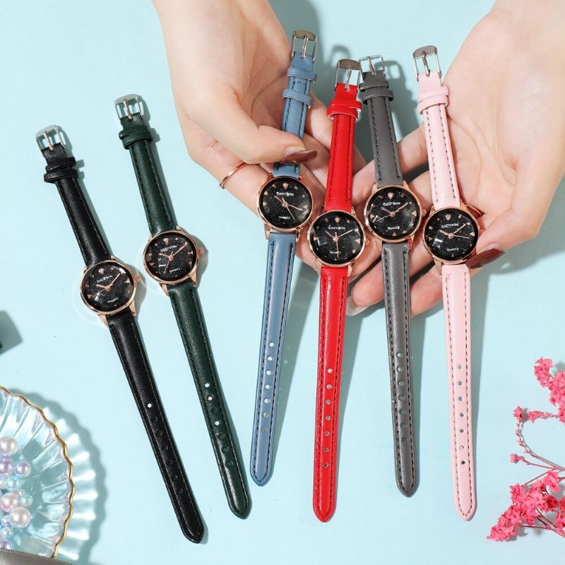 Mode Femmes Montre Lumière De Luxe En Trois Dimensions Cadran En Verre Bracelet En Cuir Montre À Quartz