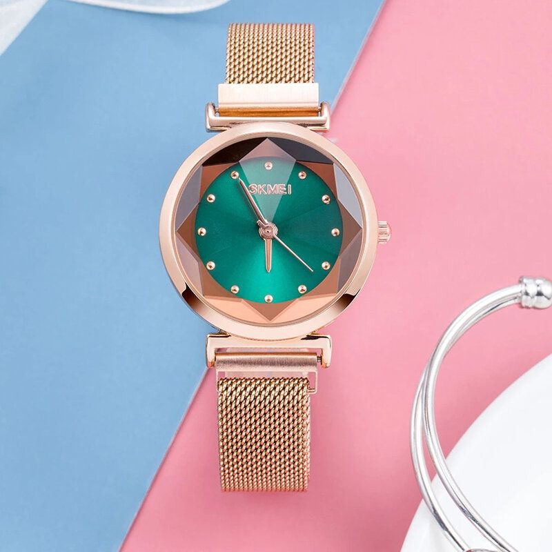 Mode Femmes Montre Miroir De Coupe Stéréoscopique Petit Cadran Bracelet En Acier Inoxydable Dame Montre À Quartz