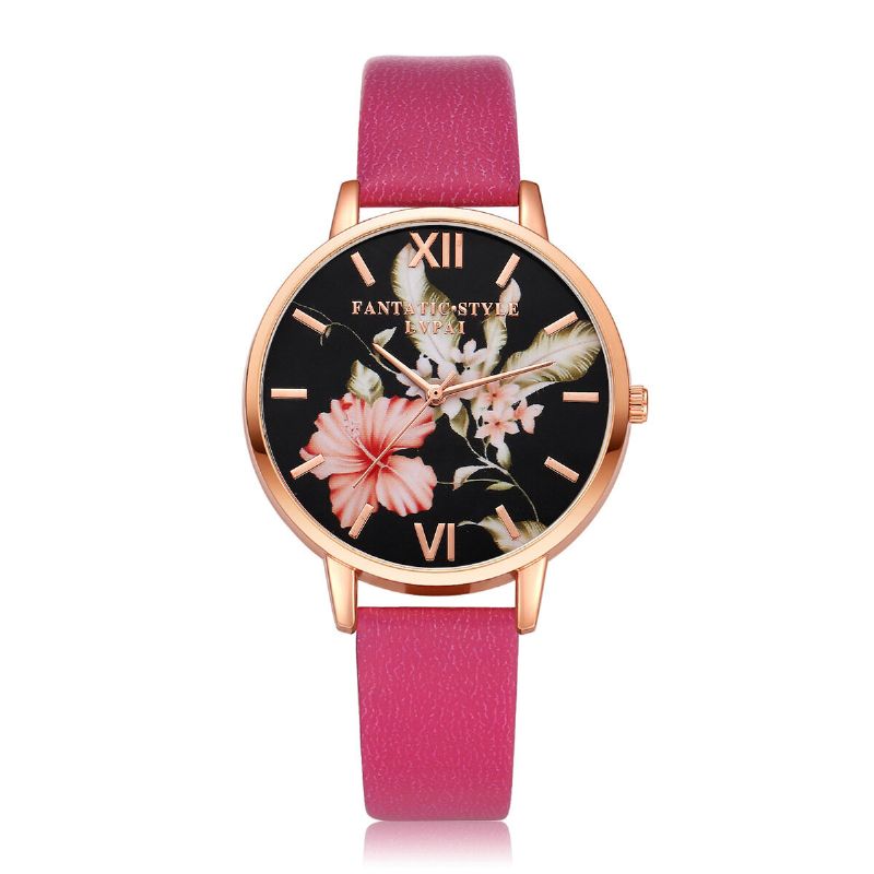 Mode Fleur Motif Bracelet En Cuir Pu Femmes Montre-bracelet Dames Robe Montre À Quartz