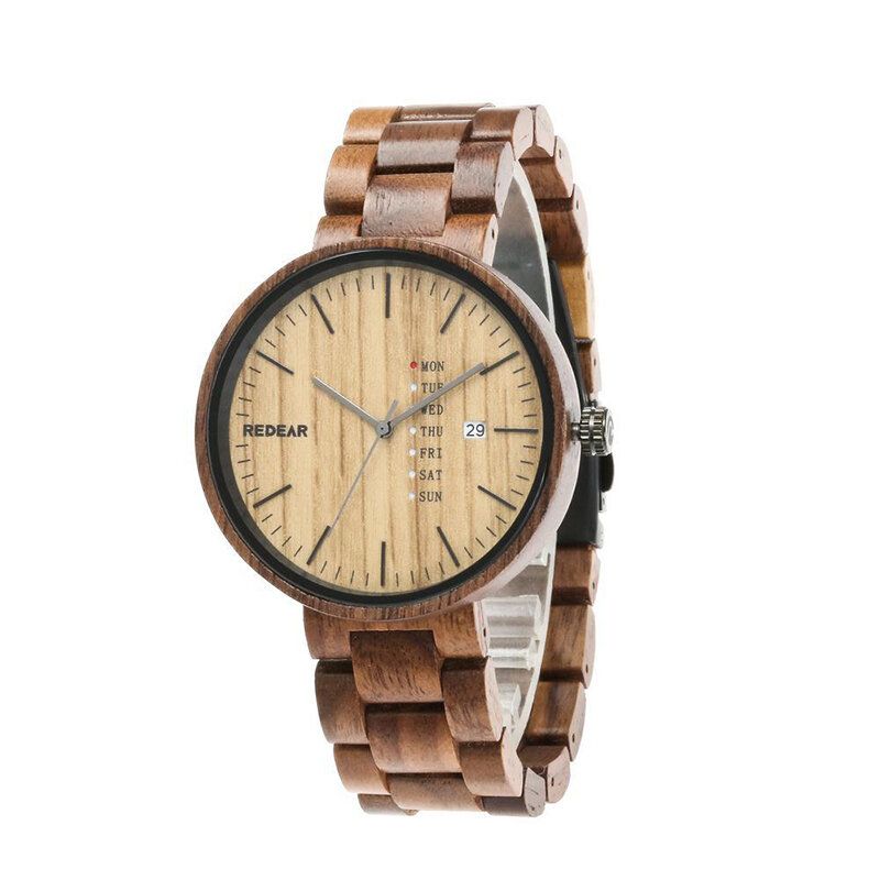 Mode Homme Montre En Bois Date Semaine Affichage Bracelet En Bois Montre À Quartz