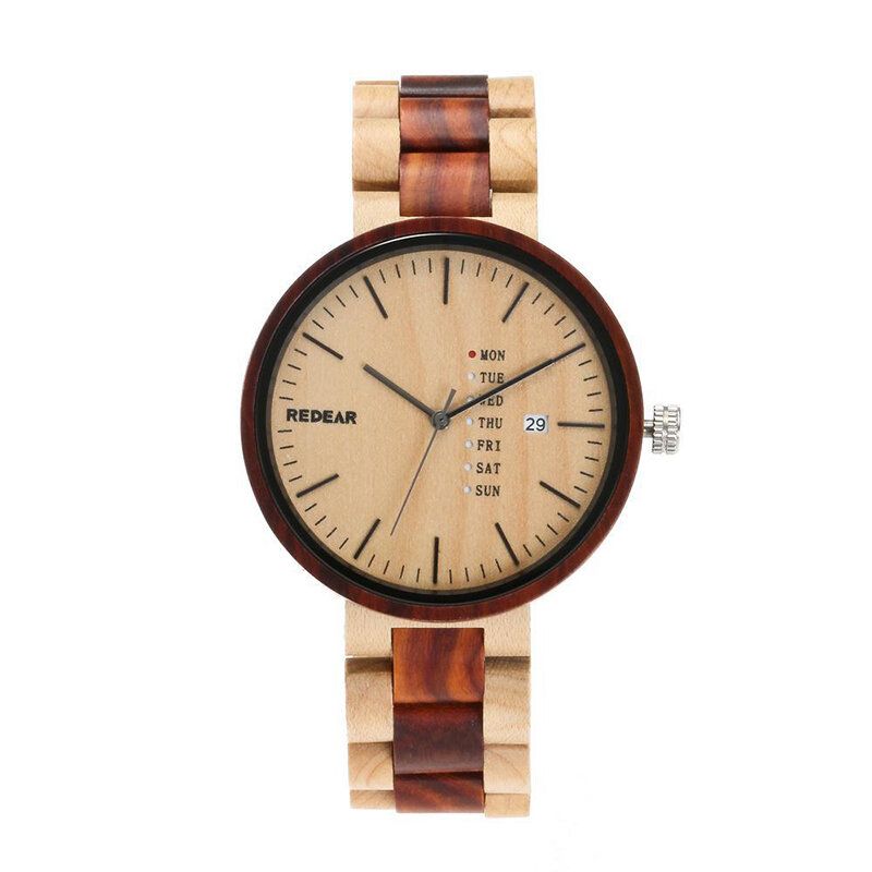 Mode Homme Montre En Bois Date Semaine Affichage Bracelet En Bois Montre À Quartz